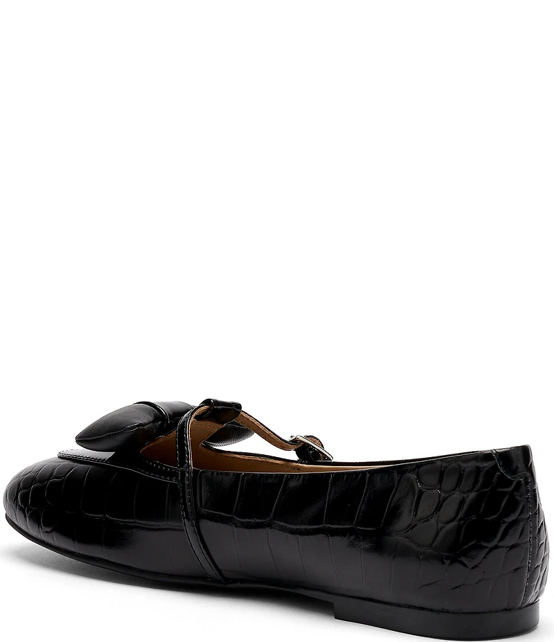 Marc Nolan Women's Mina Black Croc Leather Mary Jane Flats