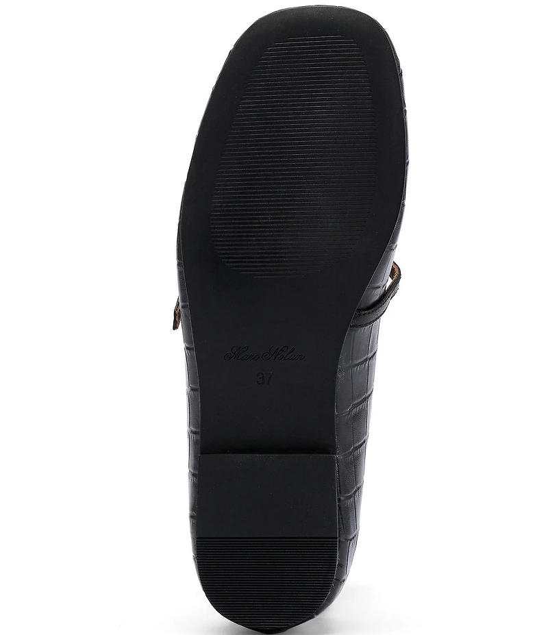 Marc Nolan Women's Mina Black Croc Leather Mary Jane Flats