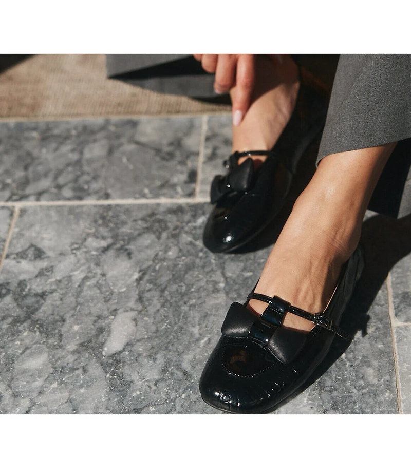 Marc Nolan Women's Mina Black Croc Leather Mary Jane Flats