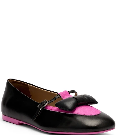 Marc Nolan Women's Mina Colorblock Leather Suede Bow Mary Jane Flats