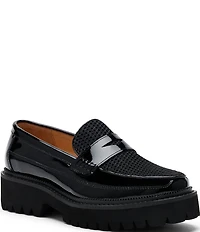 Marc Nolan Women's Ms. Adler Patent Leather and Mesh Lug Penny Loafers