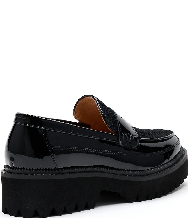 Marc Nolan Women's Ms. Adler Patent Leather and Mesh Lug Penny Loafers