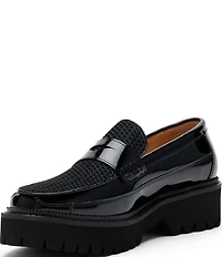 Marc Nolan Women's Ms. Adler Patent Leather and Mesh Lug Penny Loafers