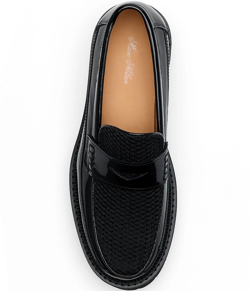 Marc Nolan Women's Ms. Adler Patent Leather and Mesh Lug Penny Loafers