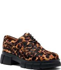Marc Nolan Women's Ms. Alexander Leopard Haircalf Brogue Wingtip Lug Oxfords