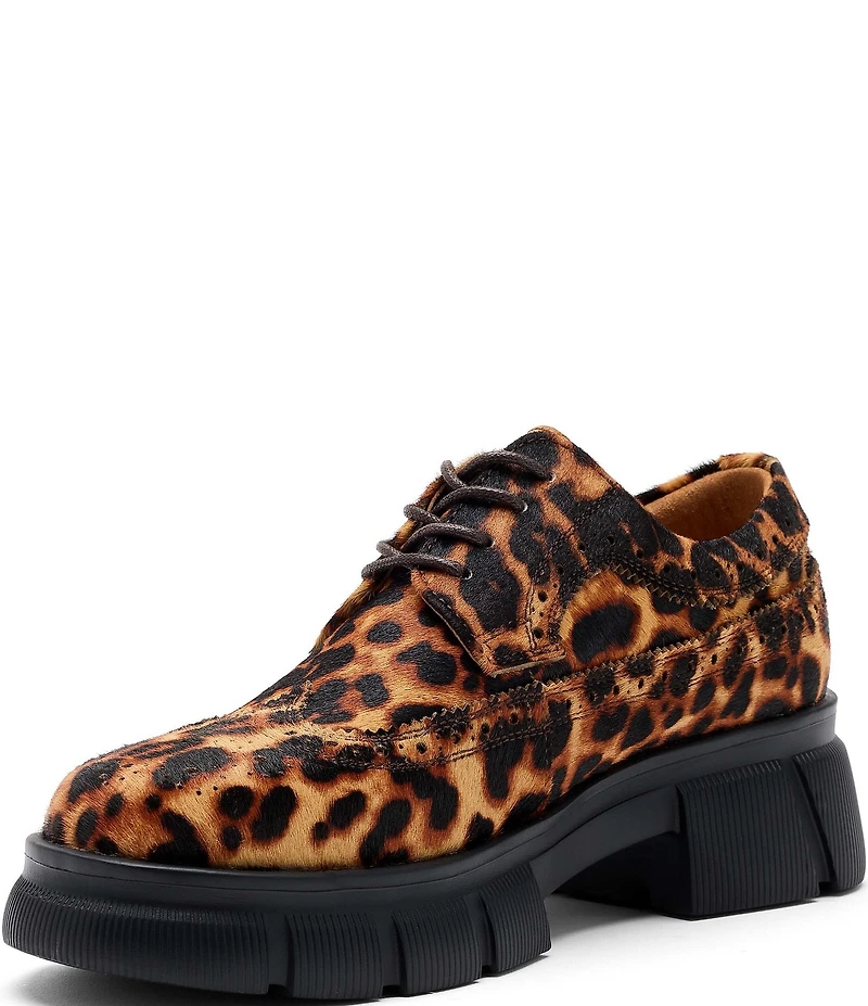 Marc Nolan Women's Ms. Alexander Leopard Haircalf Brogue Wingtip Lug Oxfords