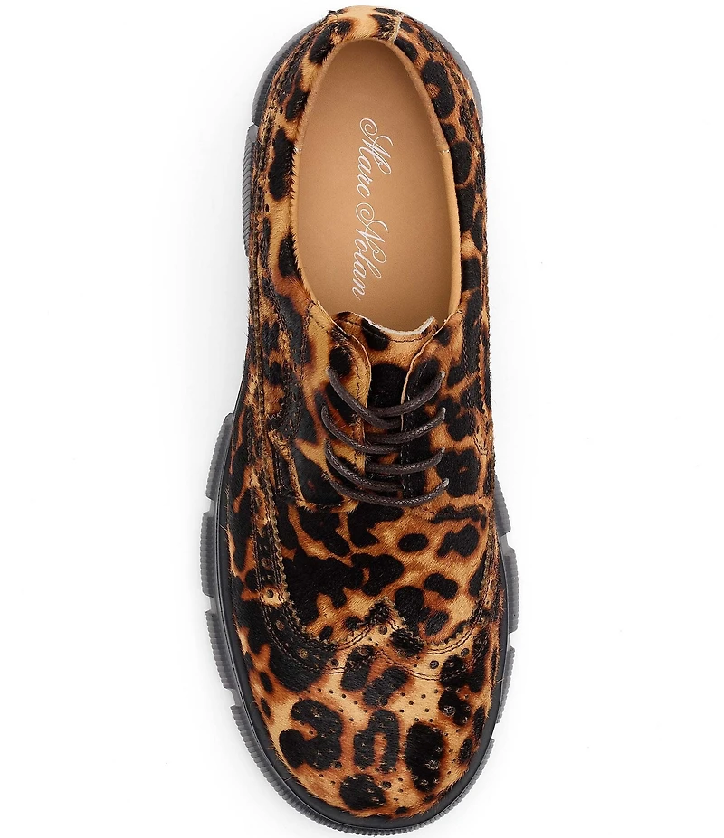 Marc Nolan Women's Ms. Alexander Leopard Haircalf Brogue Wingtip Lug Oxfords