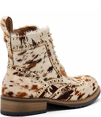 Marc Nolan Women's Ms. Belmont Cow Print Hair Calf Wingtip Combat Booties