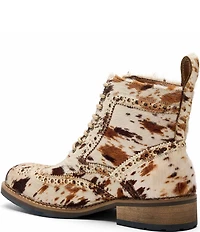 Marc Nolan Women's Ms. Belmont Cow Print Hair Calf Wingtip Combat Booties