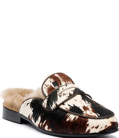 Marc Nolan Women's Ms. Del Cow Print Hair Calf Shearling Penny Loafer Mules