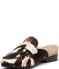 Marc Nolan Women's Ms. Del Cow Print Hair Calf Shearling Penny Loafer Mules