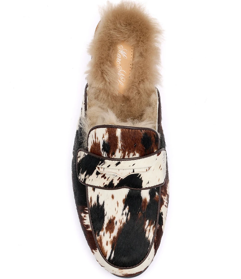 Marc Nolan Women's Ms. Del Cow Print Hair Calf Shearling Penny Loafer Mules