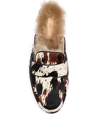 Marc Nolan Women's Ms. Del Cow Print Hair Calf Shearling Penny Loafer Mules
