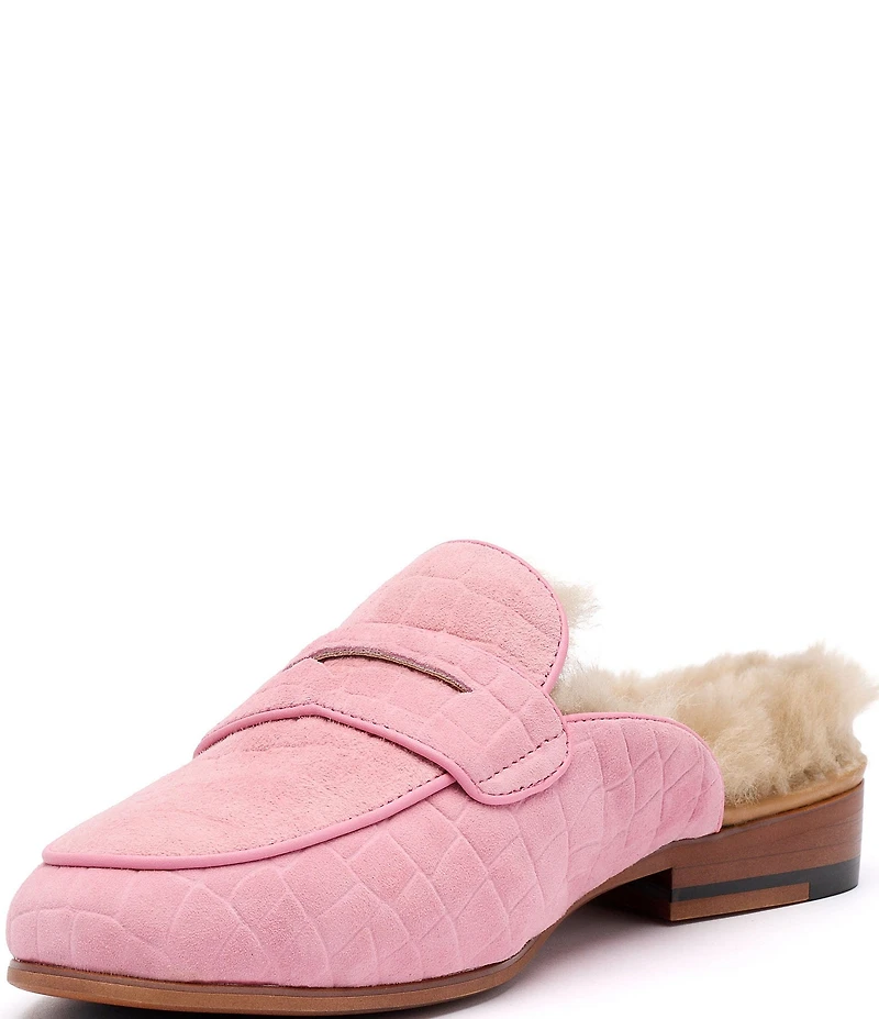 Marc Nolan Women's Ms. Del Croco Embossed Suede Shearling Penny Loafer Mules