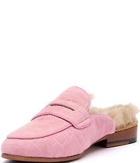 Marc Nolan Women's Ms. Del Croco Embossed Suede Shearling Penny Loafer Mules