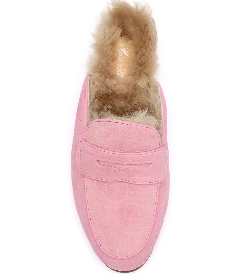 Marc Nolan Women's Ms. Del Croco Embossed Suede Shearling Penny Loafer Mules