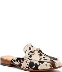 Marc Nolan Women's Ms. Del Sol Cow Print Hair Calf Bit Buckle Loafer Mules