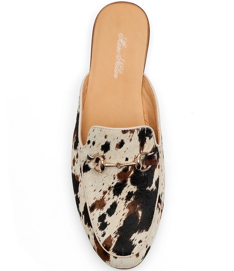 Marc Nolan Women's Ms. Del Sol Cow Print Hair Calf Bit Buckle Loafer Mules