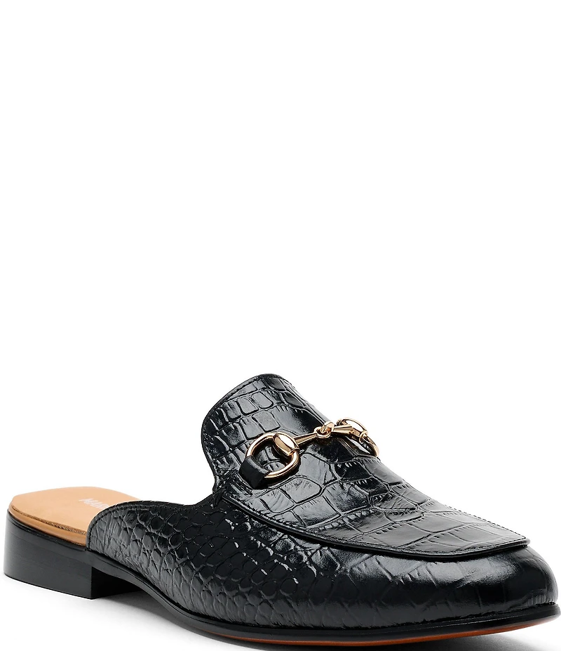 Marc Nolan Women's Ms. Del Sol Croco Print Leather Bit Buckle Loafer Mules