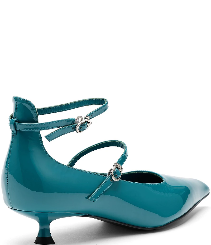 Marc Nolan Women's Paige Patent Leather Pointed Toe Ankle Strap Kitten Heel Pumps