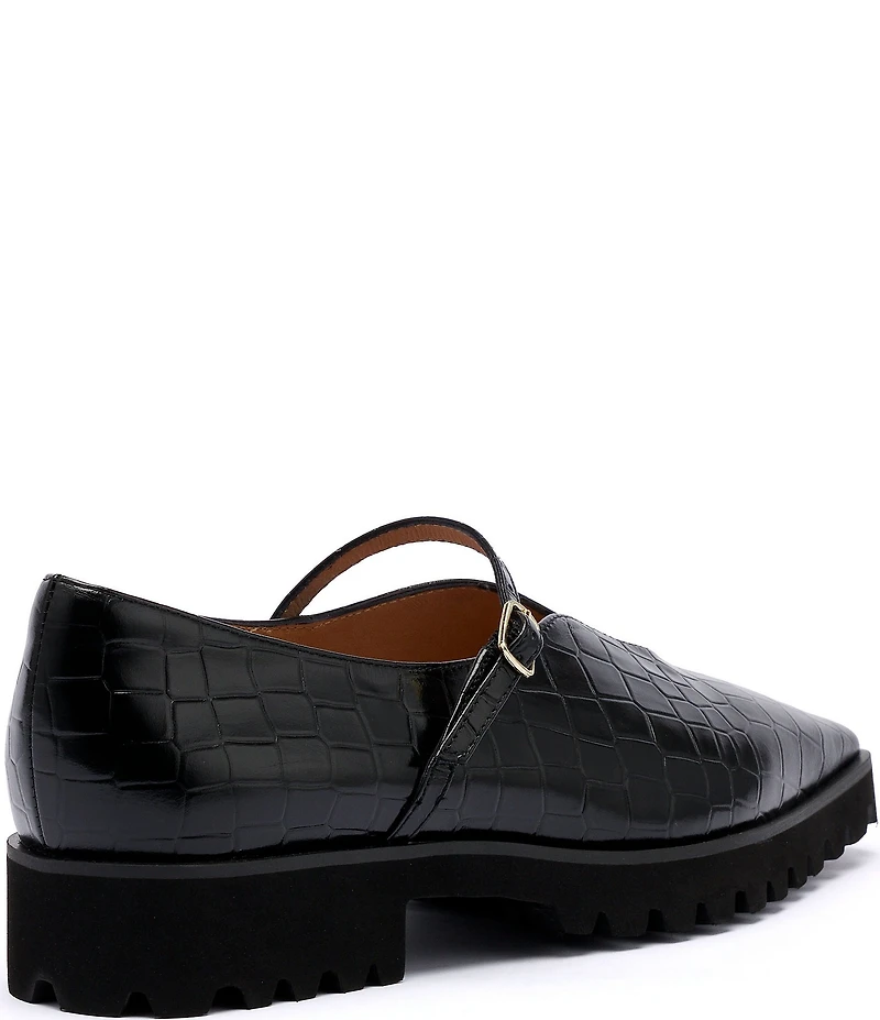 Marc Nolan Women's Roxie Black Crocskin Embossed Leather Lug Mary Janes