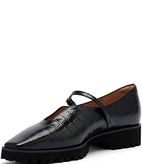 Marc Nolan Women's Roxie Black Crocskin Embossed Leather Lug Mary Janes