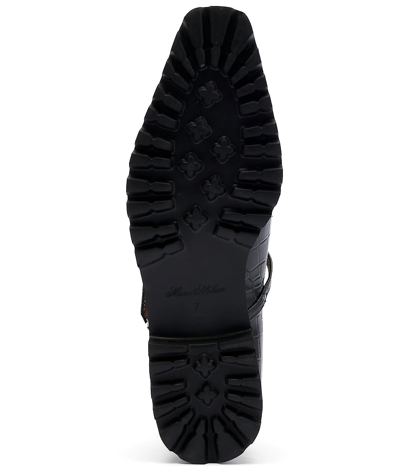 Marc Nolan Women's Roxie Black Crocskin Embossed Leather Lug Mary Janes