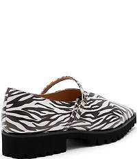 Marc Nolan Women's Roxie Zebra Print Leather Lug Mary Jane Flats