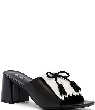 Marc Nolan Women's Sienna Black/White Leather Tassel Block Heel Sandals