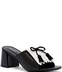 Marc Nolan Women's Sienna Black/White Leather Tassel Block Heel Sandals