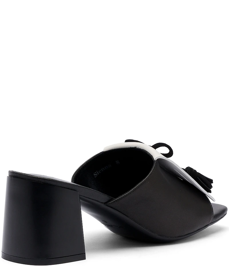 Marc Nolan Women's Sienna Black/White Leather Tassel Block Heel Sandals
