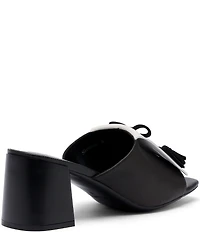 Marc Nolan Women's Sienna Black/White Leather Tassel Block Heel Sandals