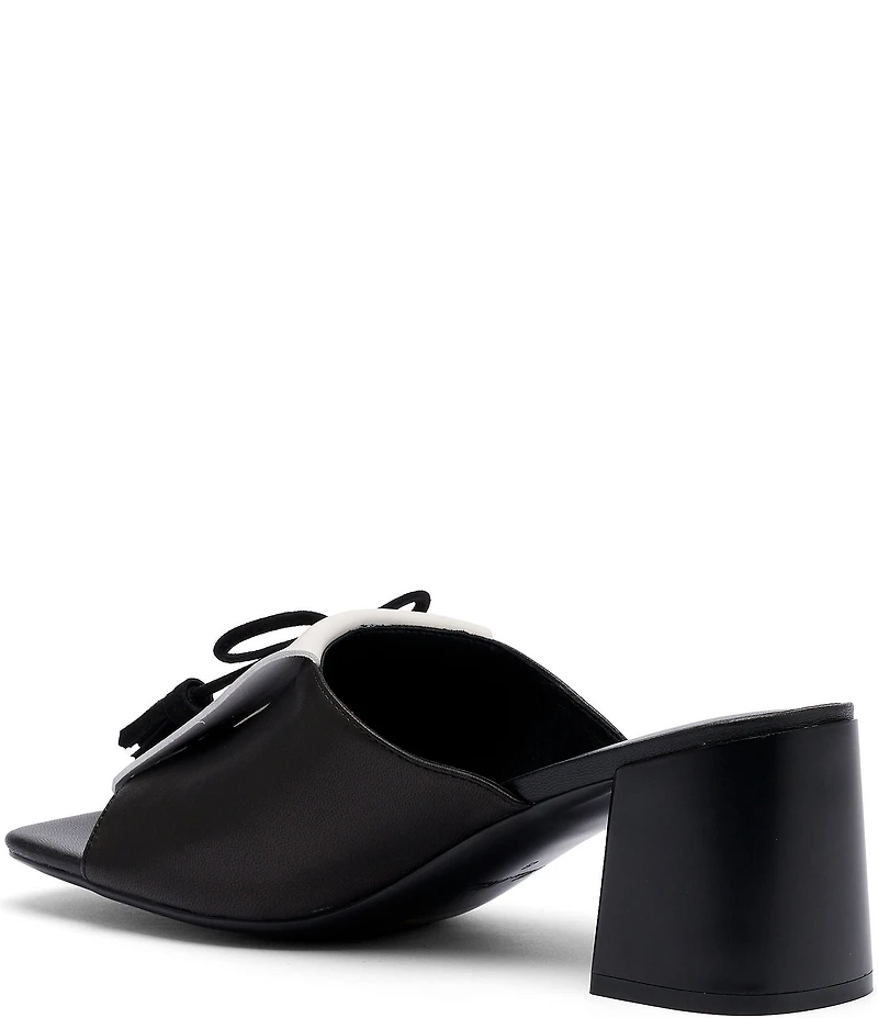 Marc Nolan Women's Sienna Black/White Leather Tassel Block Heel Sandals