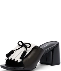 Marc Nolan Women's Sienna Black/White Leather Tassel Block Heel Sandals