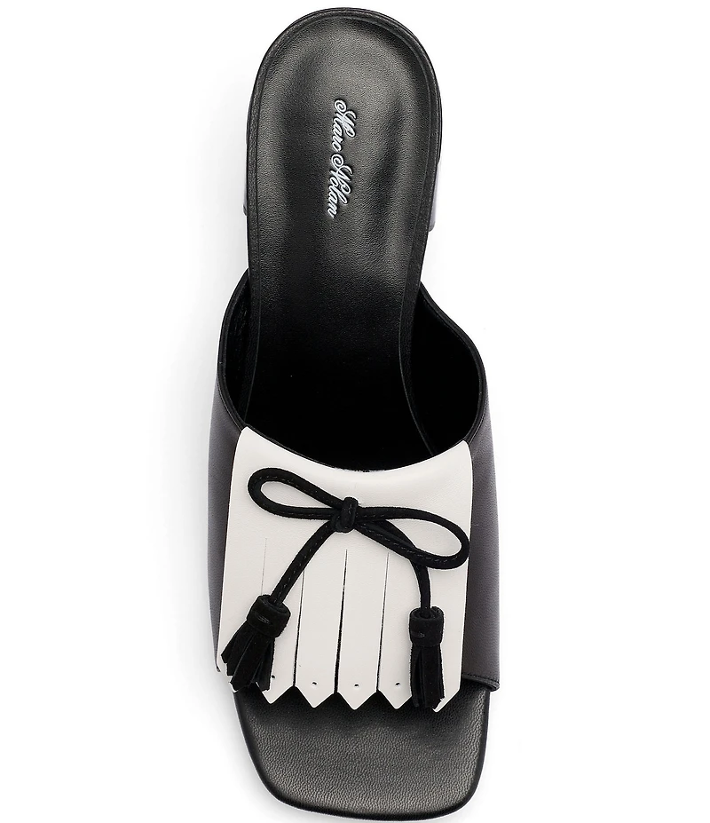 Marc Nolan Women's Sienna Black/White Leather Tassel Block Heel Sandals