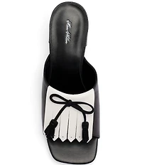 Marc Nolan Women's Sienna Black/White Leather Tassel Block Heel Sandals