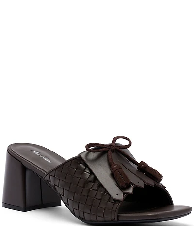 Marc Nolan Women's Sienna Espresso Woven Leather Tassel Block Heel Sandals