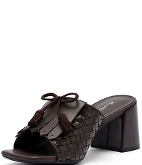 Marc Nolan Women's Sienna Espresso Woven Leather Tassel Block Heel Sandals