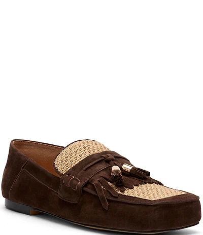 Marc Nolan Women's Simone Chocolate Raffia Suede Tassel Loafers
