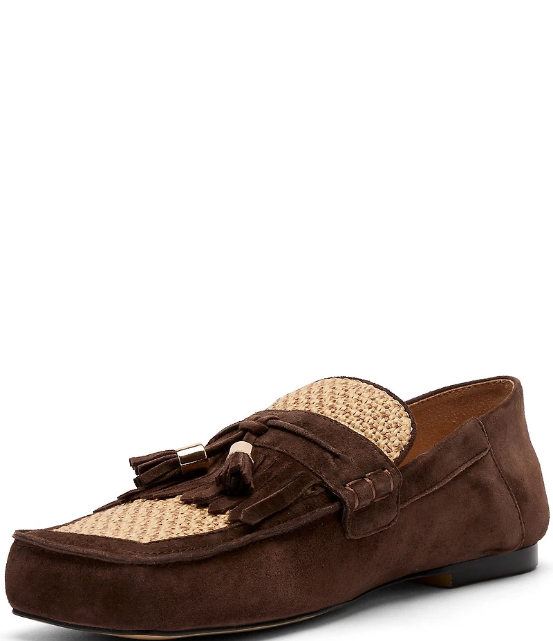 Marc Nolan Women's Simone Chocolate Raffia Suede Tassel Loafers