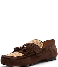 Marc Nolan Women's Simone Chocolate Raffia Suede Tassel Loafers