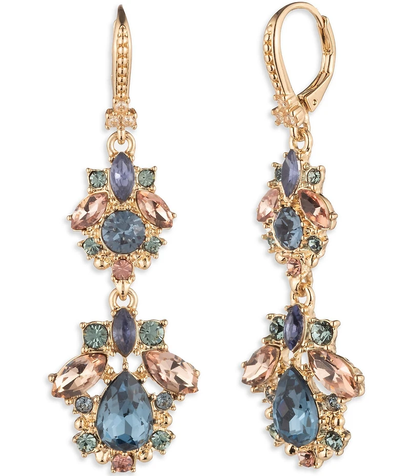 Marchesa Gold Tone Blue Cluster Double Drop Linear Earrings