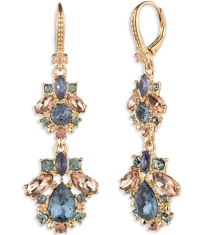 Marchesa Gold Tone Blue Cluster Double Drop Linear Earrings
