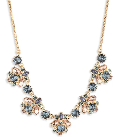 Marchesa Gold Tone Blue Cluster Frontal Collar Necklace