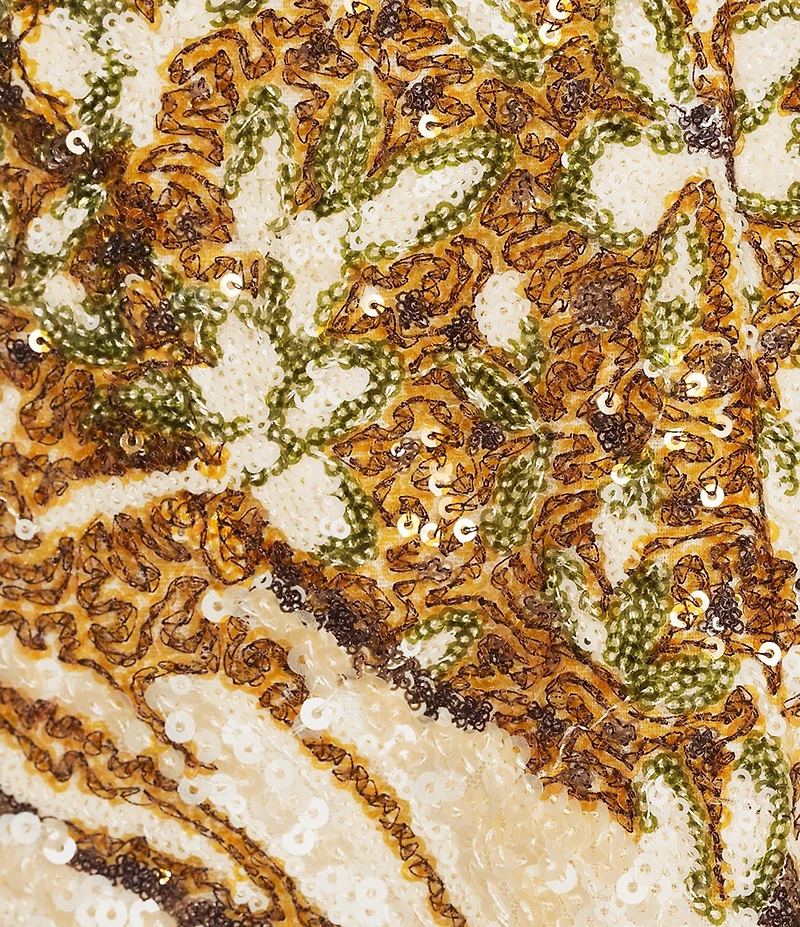 Marchesa Hollis Square Neck Printed Sequin Mini Dress