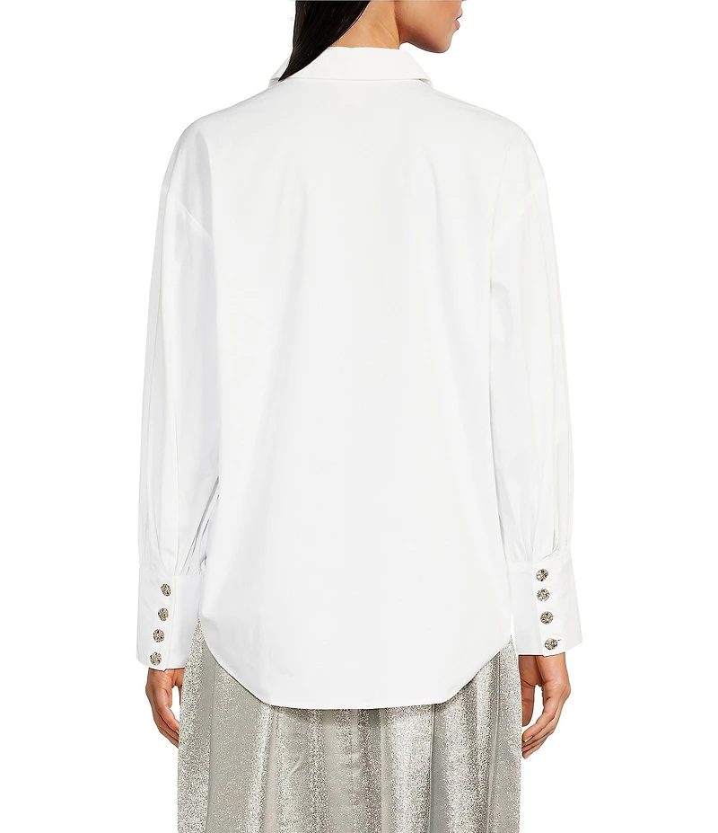 Muse by Marchesa Orchid Cotton Poplin Button Front Embellished Button Blouse