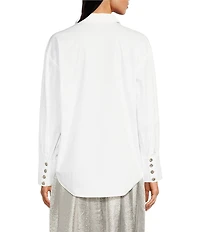 Muse by Marchesa Orchid Cotton Poplin Button Front Embellished Button Blouse