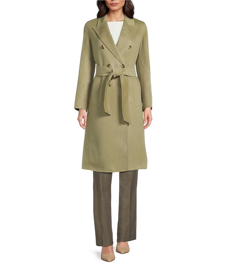 Marella Ara Wool Sage Notch Lapel Long Sleeve 3-Button Coat