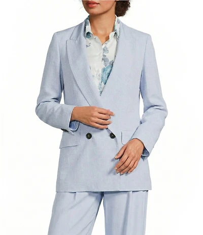 Marella Canzone Blue Stretch Double Breasted Long Sleeve Blazer