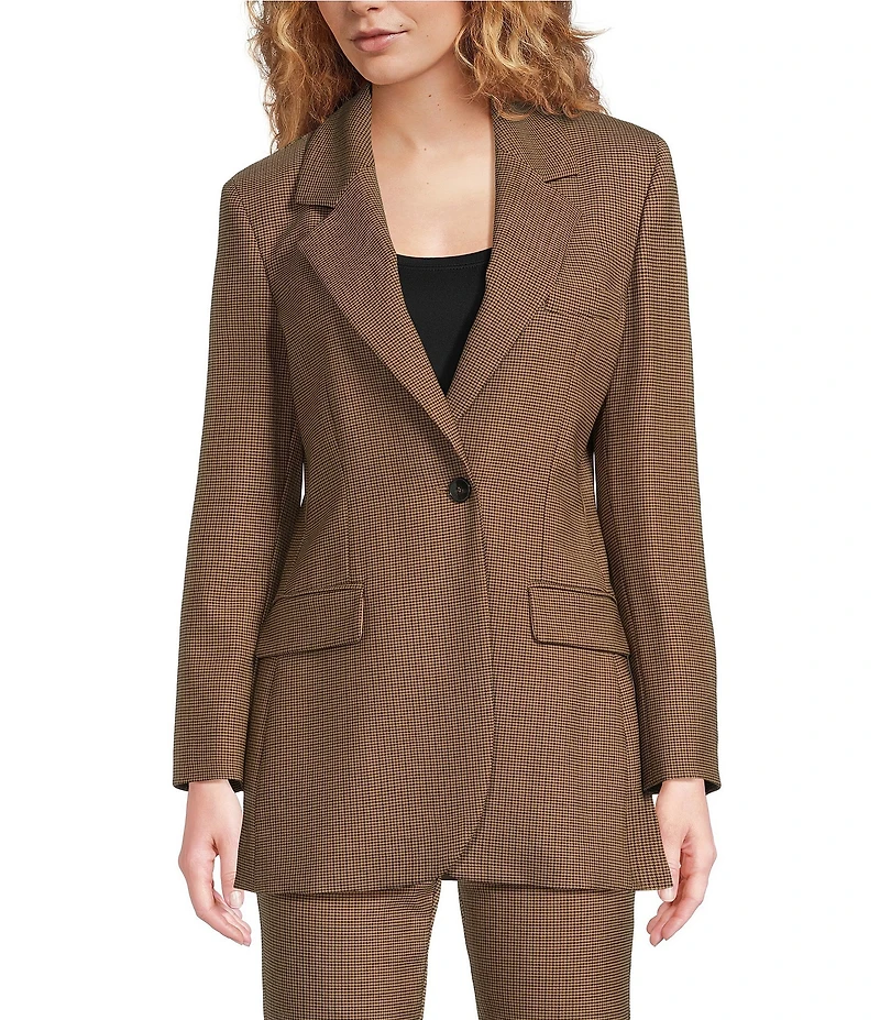 Marella Cerreto Wool Blend Plaid Notch Lapel Long Sleeve Blazer